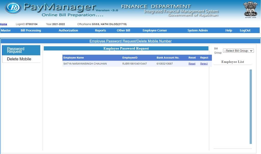 Rajasthan Teachers Web Portal Paymanager Forgot Password