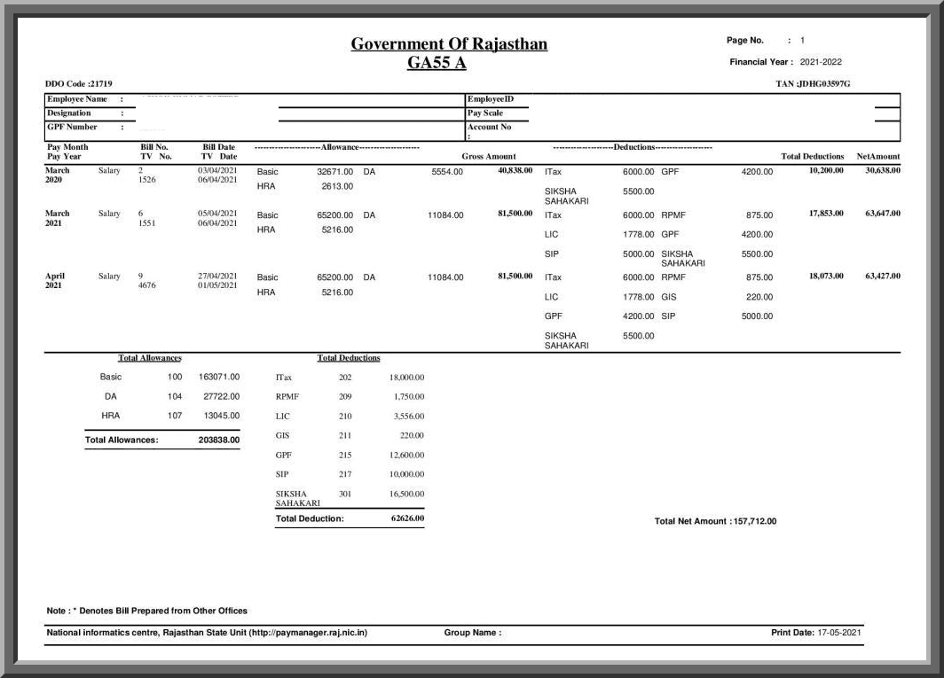 Rajasthan Teachers Web Portal Download Paymanager GA-55