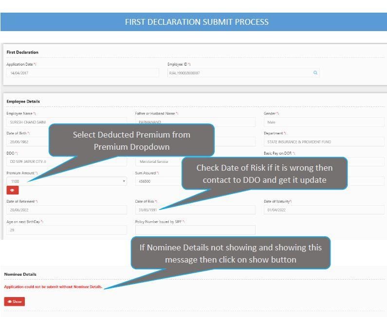 Rajasthan Teachers Web Portal FIRST DECLARATION SUBMIT PROCESS