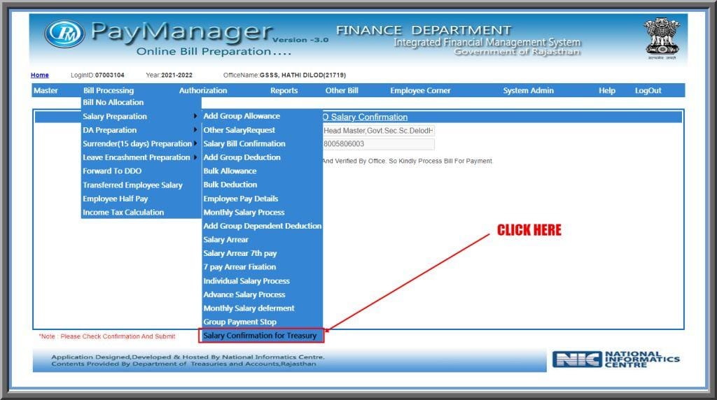 SALARY CONFIRMATION FOR TREASURY