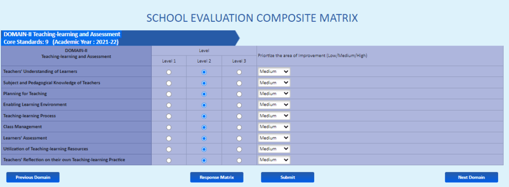 Rajasthan Teachers Web Portal DOMAIN-II Teaching-learning and Assessment Core Standards: 9 (Academic Year : 2021-22)