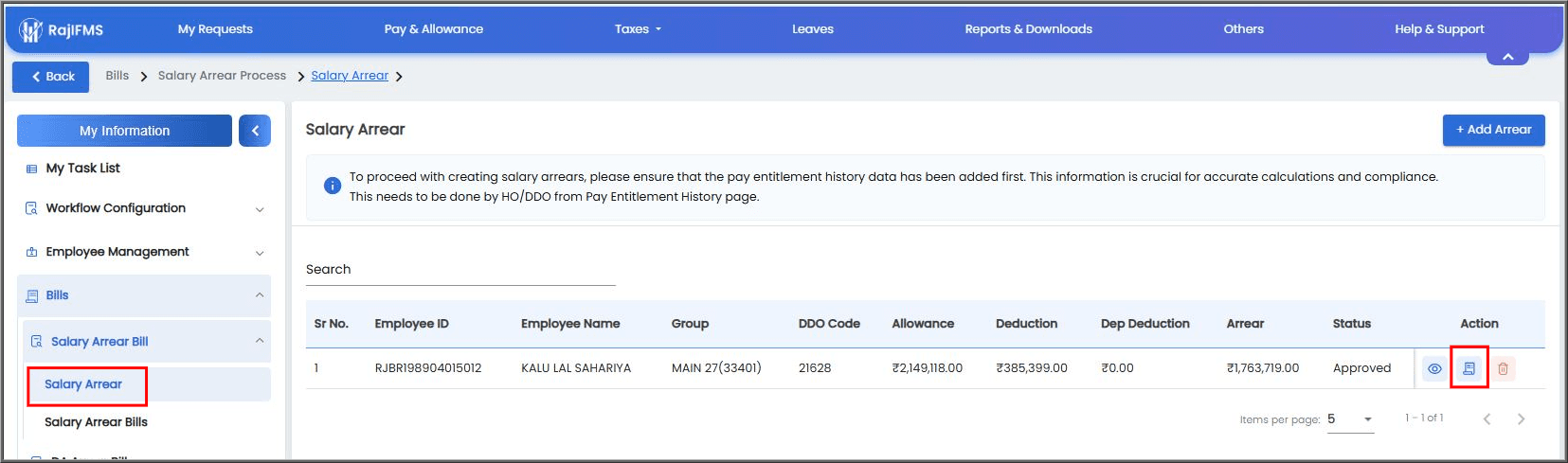 Salary Arrear Bill in ifms 3.0